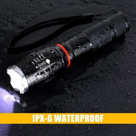 Lampe torche haute puissance FBA T6+COB de qualité aéronautique, nouvelle version avec 5 modes, dont un mode stroboscopique rouge. (1/5)