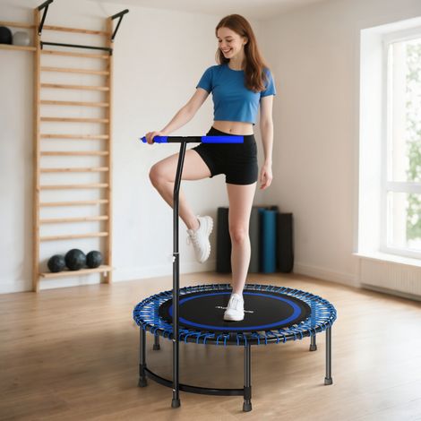Trampoline de fitness Ø145 cm avec guidon réglable 5 positions, 36 ressorts élastiques, bleu (1/5)
