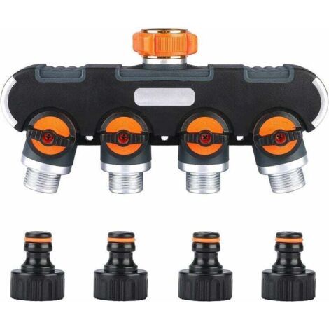 Distributore a 4 vie, sdoppiatore per tubo flessibile, flusso d'acqua regolabile e bloccabile, distributore per irrigazione da giardino, connettore da 3/4".