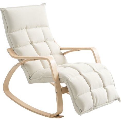 Sillón balancín con reposapiés reclinable de poliéster color crema blanco HOMVRA (1/5)