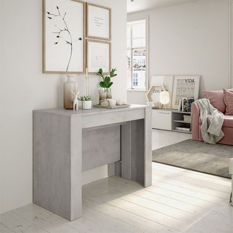 Console extensible gris ciment 51x90x78h cm – Panneau mélaminé 15 mm – 4 rallonges sous la table – Pour 10 personnes – Ventemeublesonline (1/10)