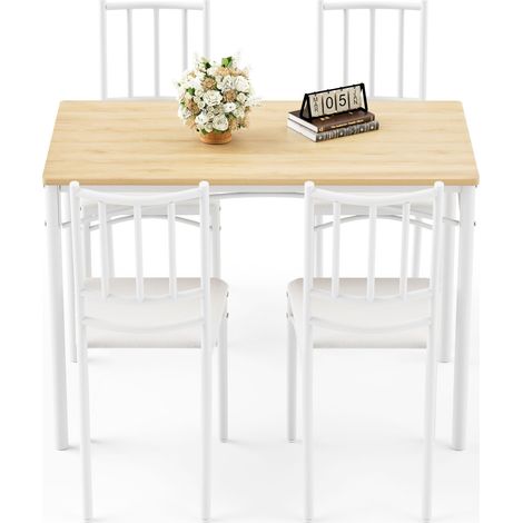 CAIziEnsemble table bar 110x60x76.5 cm 4 chaises industriel naturel blanc (1/5)