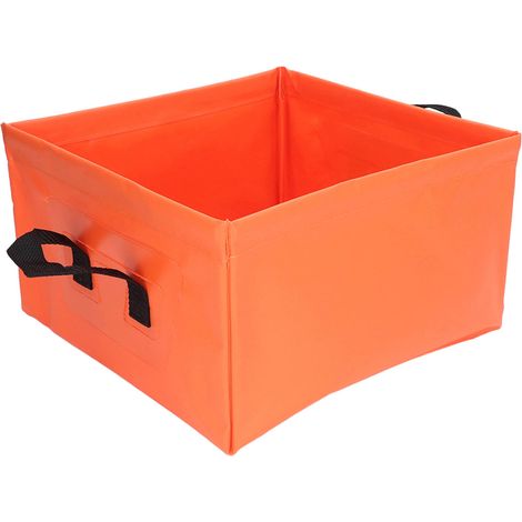 Seau pliable multifonctionnel, portable, léger et de grande capacité (13 L), orange, idéal pour le camping, la randonnée et la pêche. (1/5)