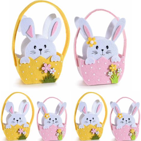 6 Cestini Pasquali Porta Dolci in Feltro e Pelliccia Sintetica a Forma di Coniglietti con Manici Idea Regalo Bambini (1/3)