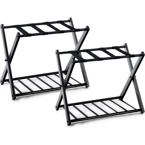 COSTWAY Kofferstaender klappbar, Gepaeckstaender schwarz, Gepaeckablage Metall, für Schlafzimmer, Gaestezimmer, Hotel, schwarz 2 Kofferstaender