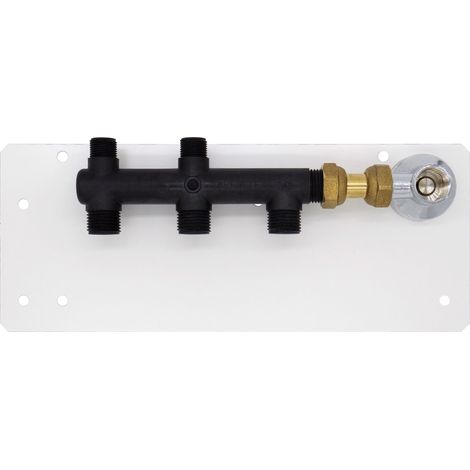 Noyon & Thiebault – Platine collecteurs pour raccordement cuisine – Acier et Grivory noir – Entraxe 55mm – Résistance 8 bars – Installation sur cloisons pleines