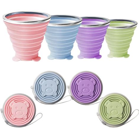 Lot de 4 gobelets pliables tasses silicone rétractable camping voyage (1/5)