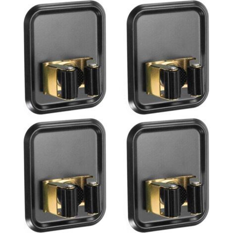 4 Pack Wall Mounted Broom and Mop Holder, 304 Stainless Steel, Self-Adhesive, Suitable for Bathroom, Laundry Room, Bedroom, Black (1/4)