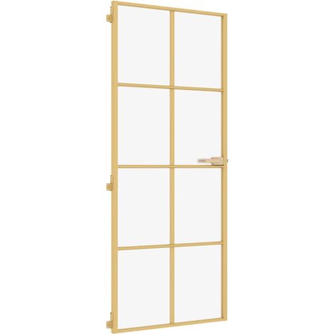 Porte intérieure,Porte d'entrée mince doré 93x201,5 cm verre trempé aluminium CFW47350 (1/5)