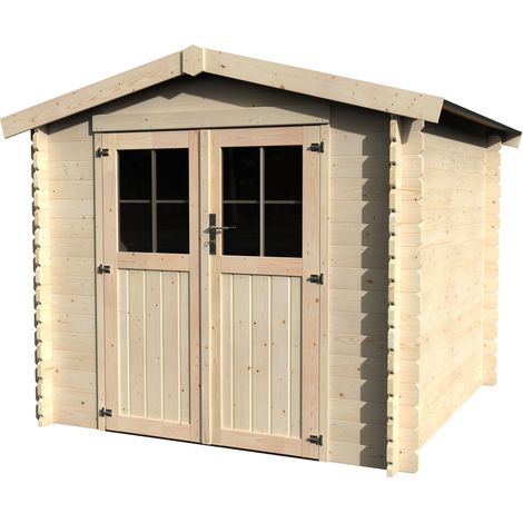 Décor Et Jardin – Abri de jardin bois 233x233 cm – Surface utile 4,30 m² – Épaisseur madriers 28 mm – Double porte vitrée avec serrure – Toiture en feutre bitumeux (1/2)