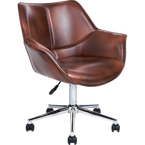 Silla de oficina de piel sintética marrón oscuro giratorio altura ajustable Newdale (1/5)