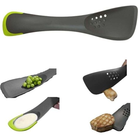 Ensemble d'ustensiles de cuisine en silicone 5 en 1 : passoire, spatule, coupe-légumes, cuillère et spatule combinées en un seul ustensile - Gris