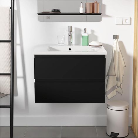 Ensemble simple vasque SORRENTO 60cm avec plan céramique et robinet chromé