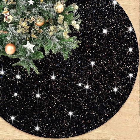 Jupe de sapin à paillettes noires de 122 cm (48 pouces), tissu scintillant, tapis de sapin de Noël, jupe de sapin scintillante pour sapin artificiel, Noël et Halloween (1/5)