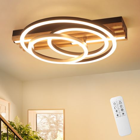 GBLY LED Deckenleuchte Holz 38cm 44W dimmbar 3 Ringe Runde Design für Küche Wohnzimmer Flur Büro Esszimmer
