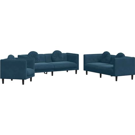 Maison Exclusive - Set di Divani 3 pz con Cuscini Blu in Velluto