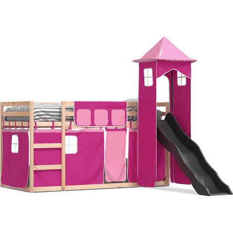 Maison Exclusive - Etagenbett mit Rutsche und Gardinen Rosa 80x20