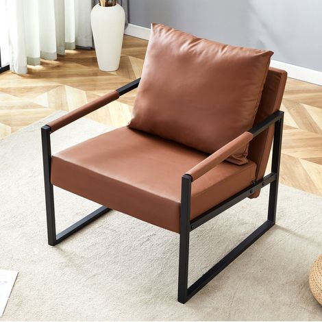 Poltrona da lettura in PU marrone con struttura in metallo nero 75,4 x 68,5 x 69 cm OKMYHOME (1/5)