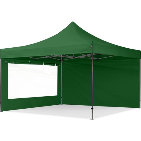4x4 m Faltpavillon, PREMIUM Stahl 40mm, Seitenteile mit Panoramafenstern, dunkelgrün