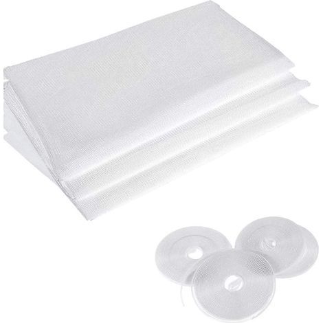 Juego de 4 mosquiteras de malla con 4 rollos de cinta autoadhesiva para ventanas, 1,3 x 1,5 m, color blanco. (1/5)