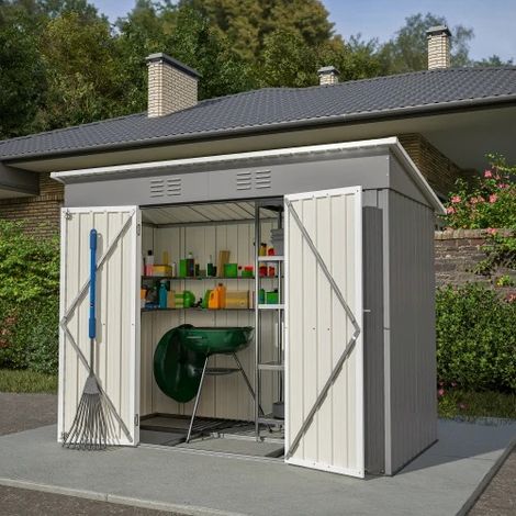 Abri à outils en métal 8x4 pieds, maison de jardin comprenant fond de teint en métal (sans sol), hangar de jardin résistant aux intempéries, GRIS (1/5)