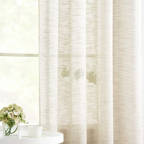 Lot de 2 Rideaux Semi-Transparents en Lin pour Salon, 213,4 cm, Beige Naturel, Rideaux rustiques pour Chambre à Coucher, Bureau, Cuisine, Salle à Manger avec œillets 127 cm (1/5)