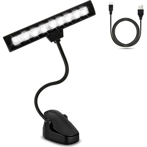 Lampada da lettura ricaricabile con clip, lampada da scrivania con collo d'oca flessibile, lampada da comodino a batteria, 3 livelli di luminosità e protezione per gli occhi. (1/4)