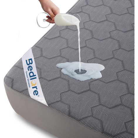 Protège Matelas 160x200 cm, Imperméable Housse Protection Matelas Bonnet 40 cm avec Élasticité Tout Autour, Alèse Souple et Respirant Drap Housse, Protege-Matelas (Gris) (1/5)