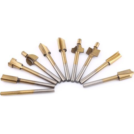 10 pièces Fraises de Routage HSS Revêtement Titane pour Bois, Taille Bord, Tige 1/8" (1/5)