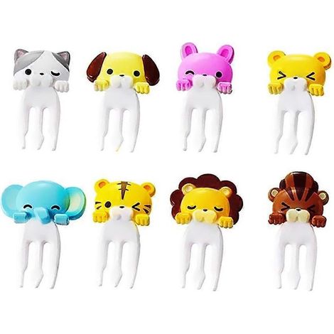 Lot de 8 fourchettes à fruits pour enfants, en plastique, avec motifs de dessins animés, idéales pour les repas à la maison.-4.30X3.30X0.90CM
