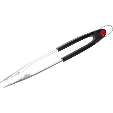 FMprofessional 22303, pinza automatica per barbecue, in acciaio inox, con facile blocco (colore: nero/argento), quantità: 1 pezzo, inossidabile/polipropilene (1/3)