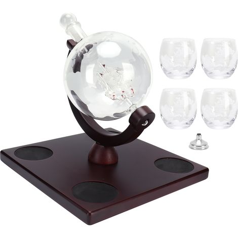 Ensemble de carafe à whisky Globe, récipient à vin avec 4 verres, distributeur d'alcool, cadeau pour hommes (1/5)