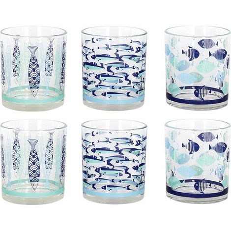 MAURY'S SET 6 BICCHIERI IN VETRO PER ACQUA DESIGN PESCI