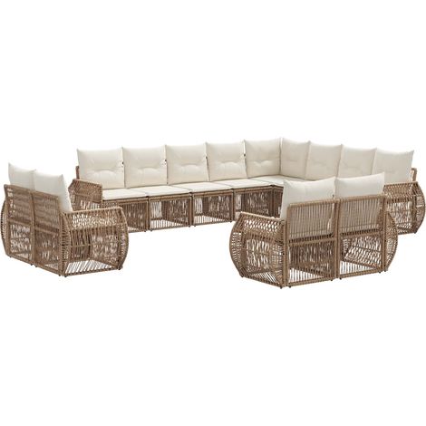 vidaXL Set Divano da Giardino 12 pcs Beige e Bianco Crema polyrattan