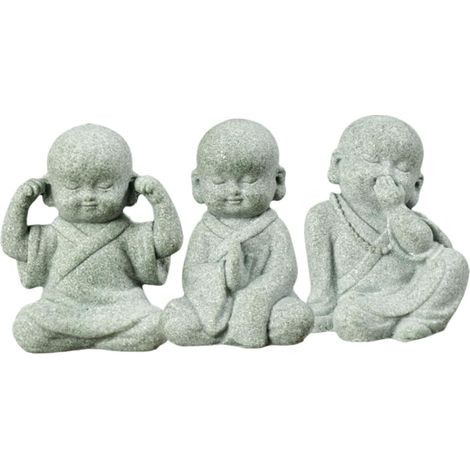 3 Stück kleine Mönchsfiguren Gartendeko aus Steinguss