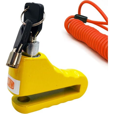 Bloccadisco Antifurto per Moto in Metallo con Chiusura Automatica e Cavo di Memoria arancione da 120 cm - Dotato di Custodia e 2 chiavi di sicurezza (1/5)