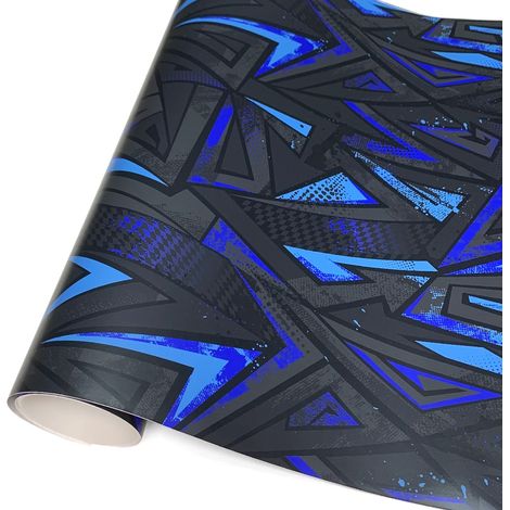 (Noir et bleu - 30 cm x 150 cm) Vinyle adhésif pour voiture, idéal pour motos, films de covering triangulaires, films pour skateboards, autocollants en vinyle imperméables, graphismes cyberpunk (1/4)