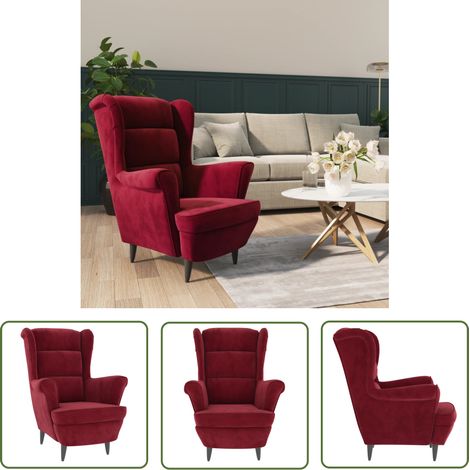 The Living Store Sessel Weinrot Samt - Samtsessel - Weinroter Sessel - Bequemer Sessel - Lesesessel - Wohnzimmerstuhl (1/5)