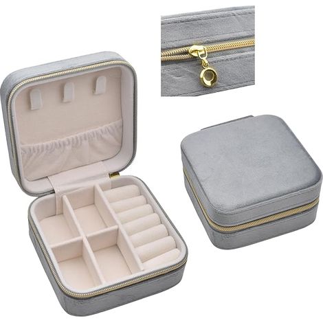 BECKLUXE Petite boîte à bijoux de voyage pour femmes, mini boîte à bijoux portable, étui à bijoux en cuir PU et velours pour femmes et filles (carré 10x10x5cm) (1/4)