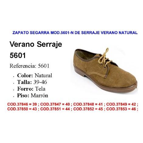 MIBRICOTIENDA zapato segarra mod.5601-n de serraje verano natural talla 39