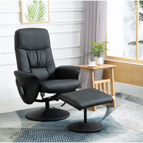 Sillón relax masajes con reposapiés, giro 360°, negro DESVIAE (1/5)