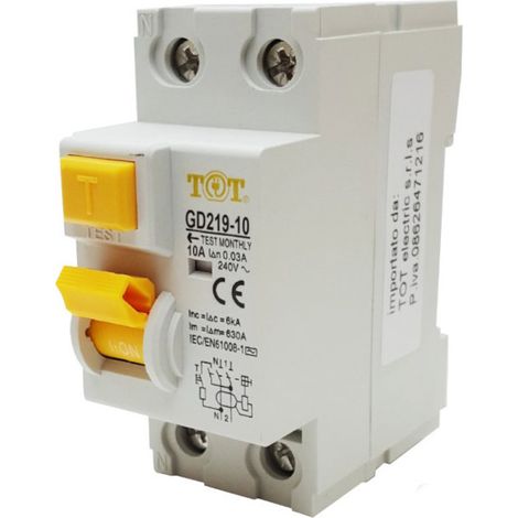 Interruttore magnetotermico differenziale salvavita modulare per quadro elettrico 2 moduli 2P+N 6ka 10  ampere (1/3)