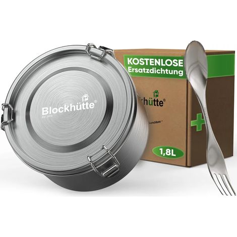 Boîte à lunch ronde XL en acier inoxydable 1800 ml, étanche, sans BPA, avec cuillère-fourchette et joint de rechange, grand récipient pour préparation des repas (1/5)