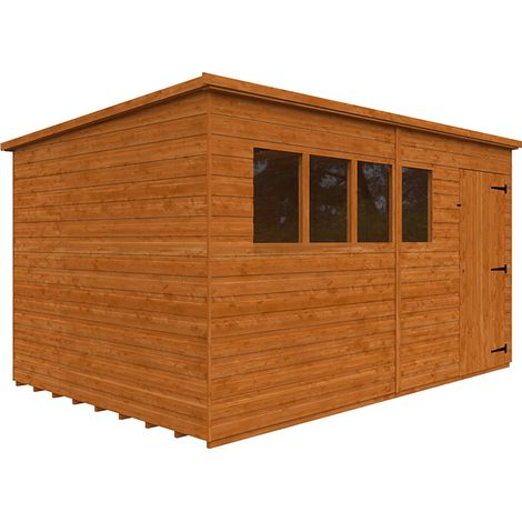 12 x 8 Feet Super Pent 12mm Shed - Solid Wood/Softwood/Pine - L355 x W235 x H204.1 cm - Burnt Orange