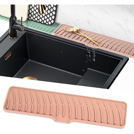Tapis de drainage en silicone pour robinet, tapis de séchage pour évier, tapis de drainage pour cuisine et salle de bain (rose, 42 cm) (1/4)