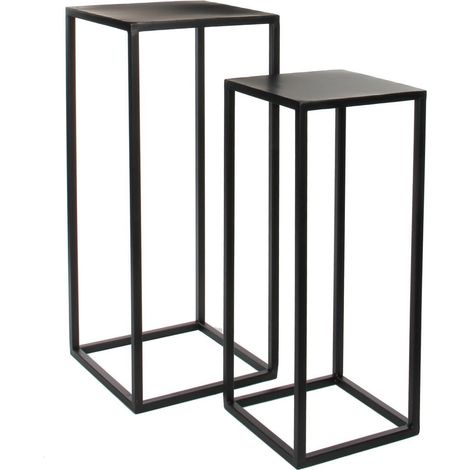 Lot de 2 tables d'appoint bout de canapé porte-plante en métal noir style industriel - PANGIVO (1/5)