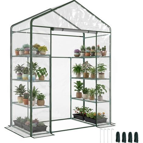 Serre de jardin 8 étagères bâche transparente PVC porte enroulable 143 x 73 x 195 cm - transparent (1/5)