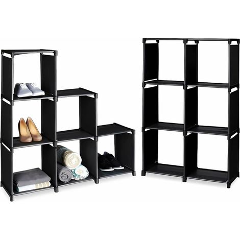 2 Scaffali Modulabili a 6 Ripiani da 107x29x108 cm con portata Max di 60 Kg - Armadietto a Cubi Impermeabili con Struttura in Acciaio - Colore Nero (1/5)