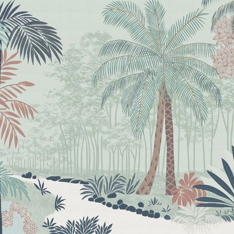 papier peint panoramique jungle vert et bleu - Komar