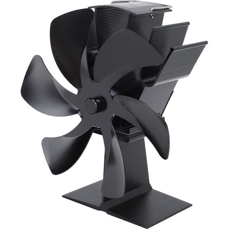 Ventilateur vertical pour poêle, 6 pales, ventilation thermique, circulation d'air rapide et chaude, poignée intégrée, noir. (1/5)